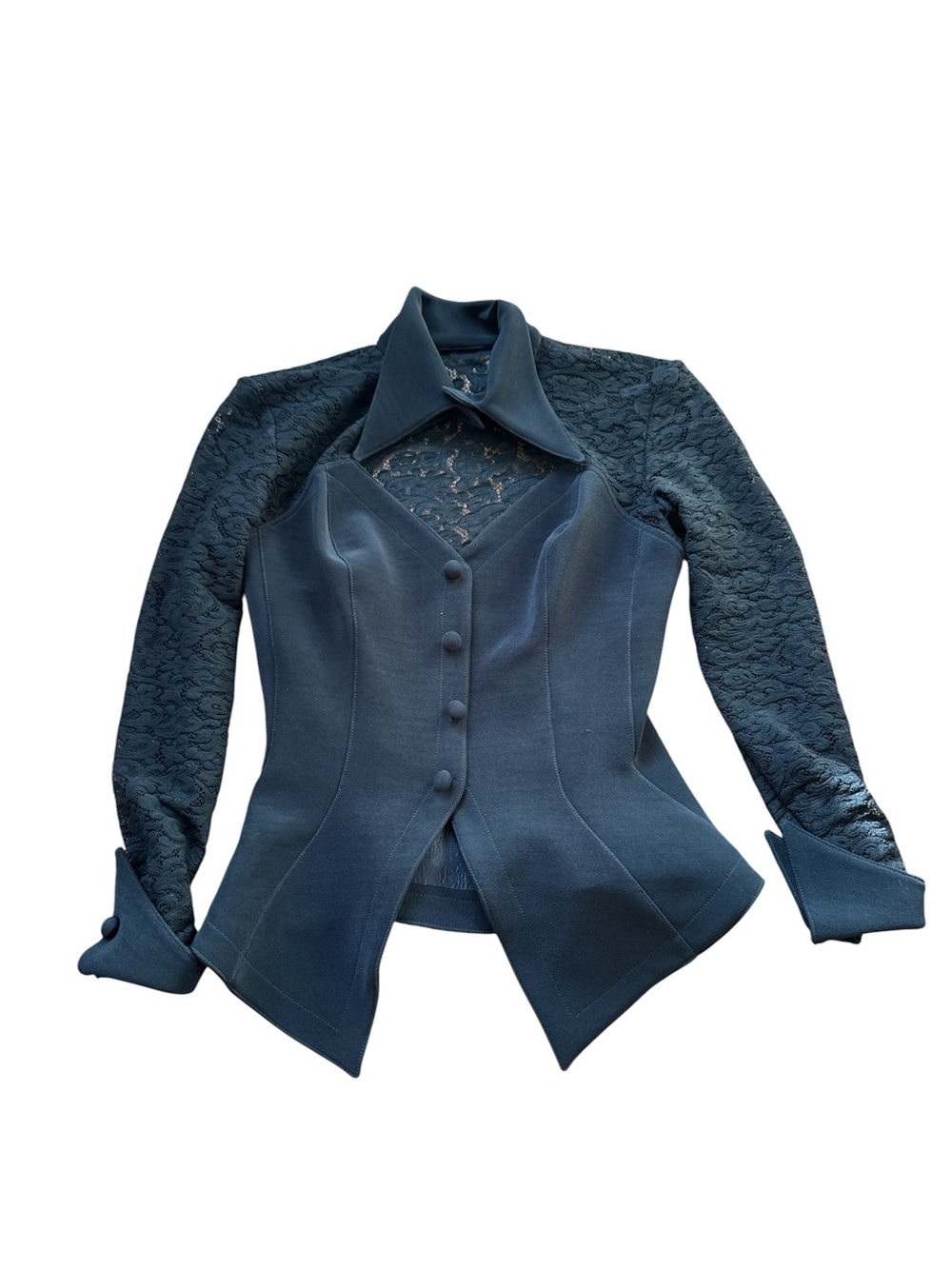 Women's 1960s black Lace-Sleeve and black Tailored peplum style Jacket size 8